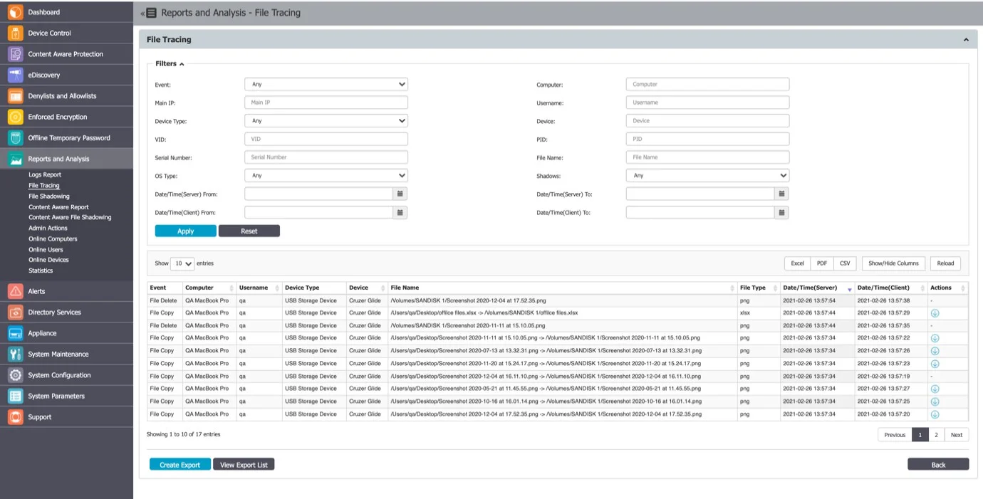 File Tracing Reports