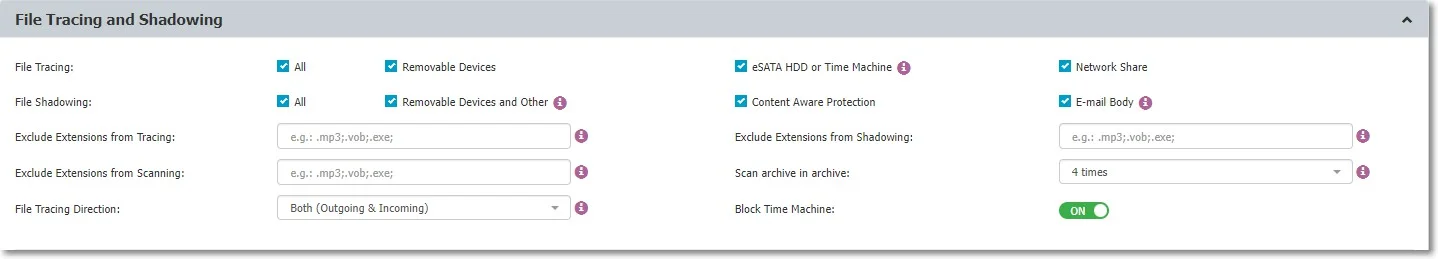 File Tracing and Shadowing Settings