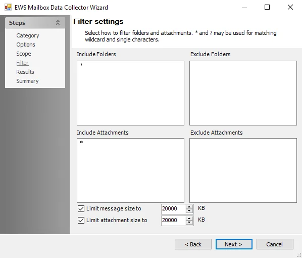 SQL Data Collector Wizard Filter page