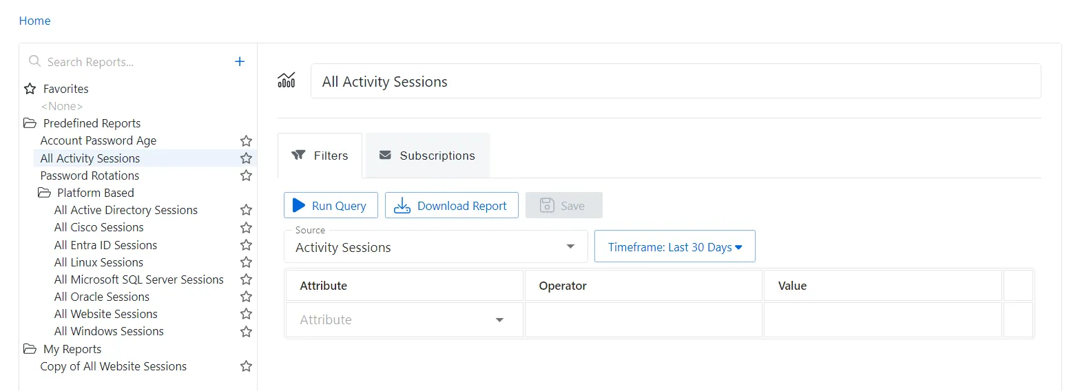 Reporting Filters Tab