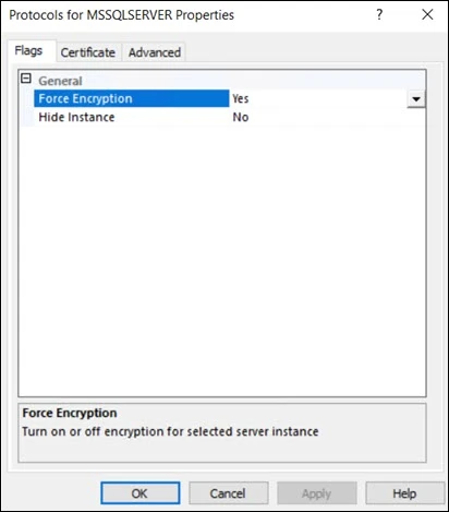 SQL Configuration Manager Properties Flag tab
