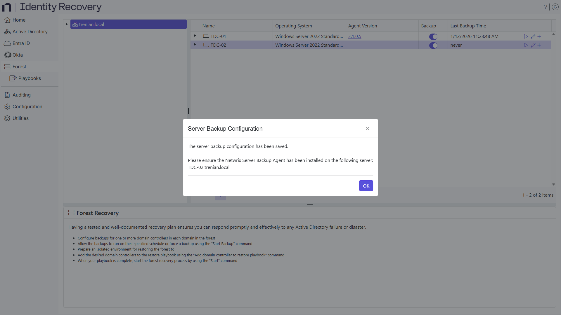 Server Backup Configuration Saved