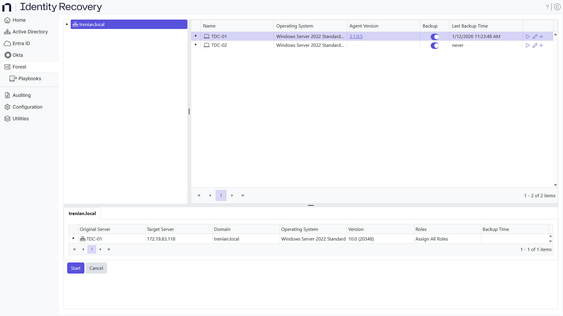 Recovery Playbook created on the Forest Page