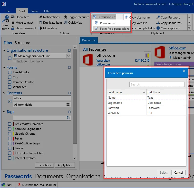 form field permissions