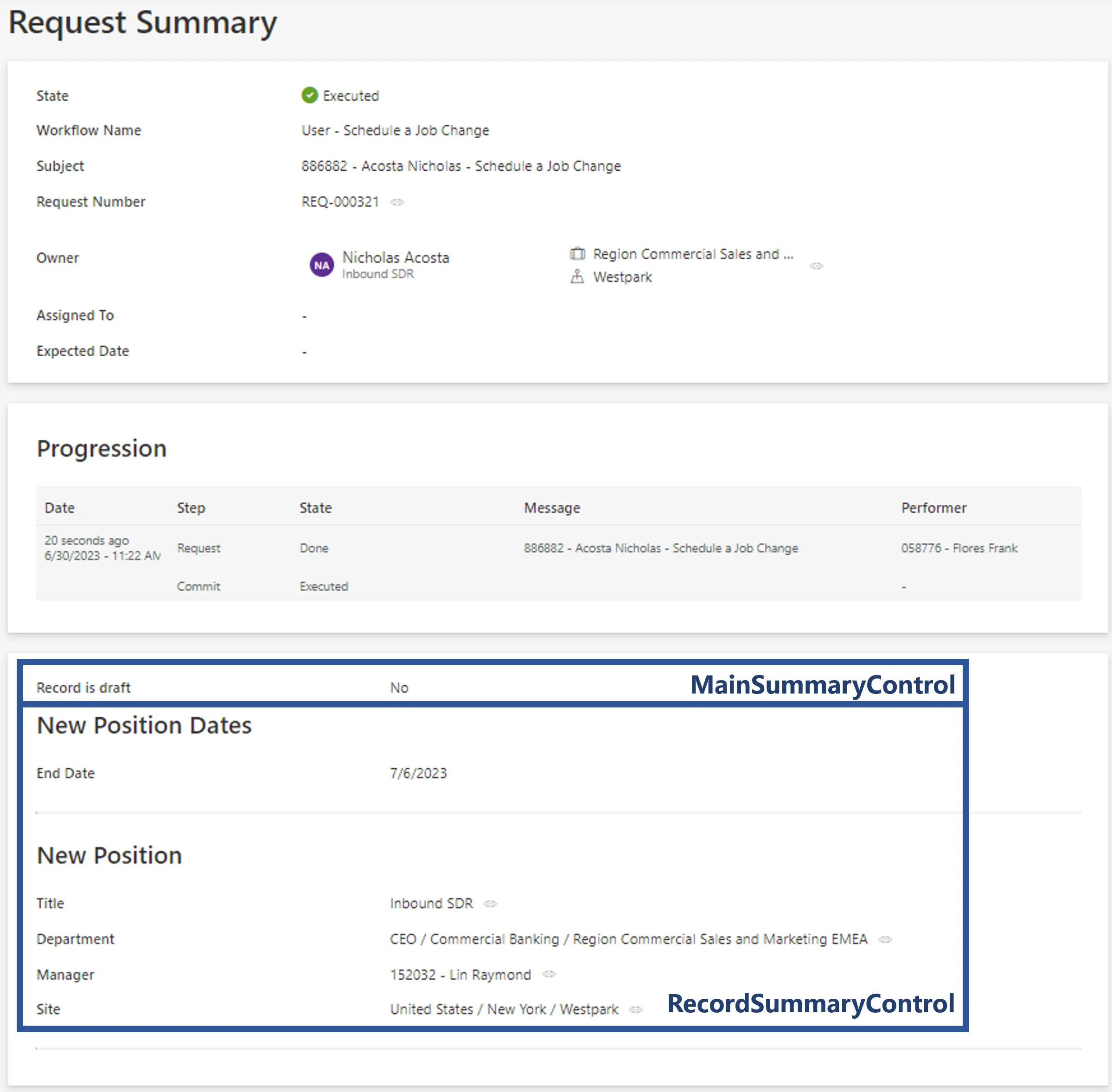 Summary Form Example - Update Position