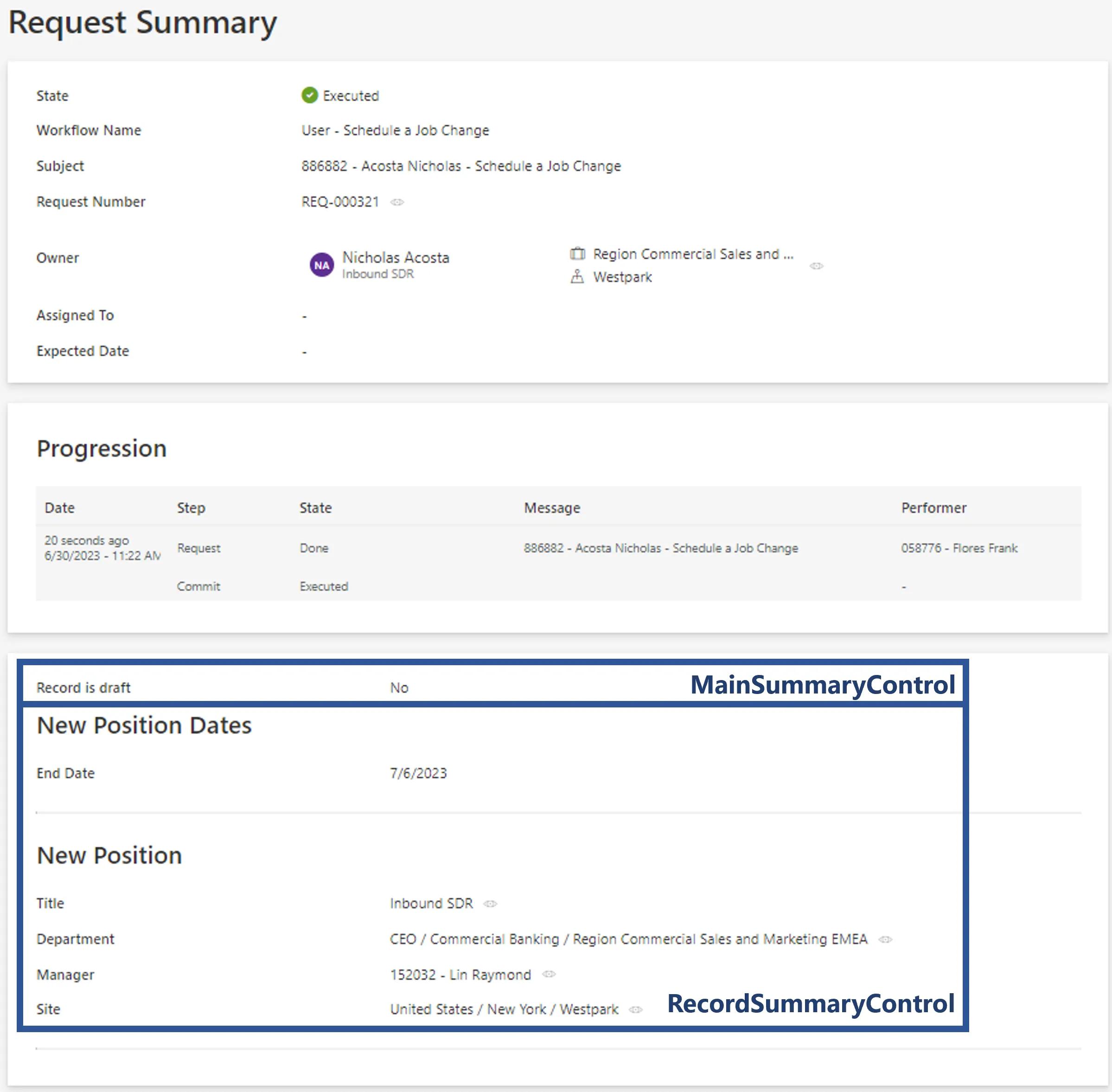 Summary Form Example - Update Position