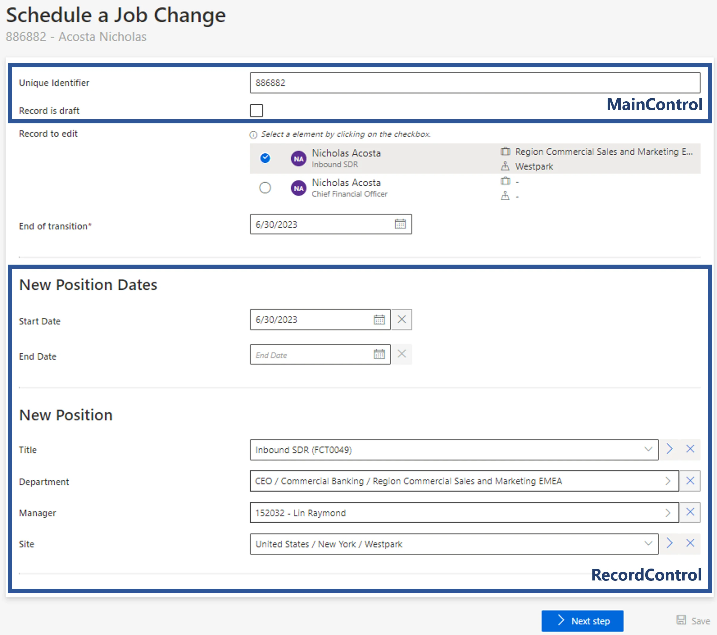 Form Example - Update Position