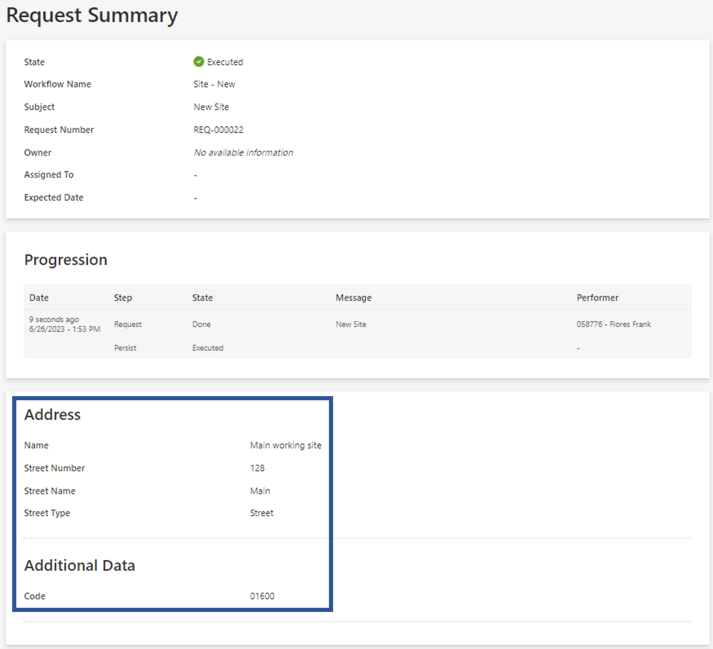 Summary Form Example - Site Creation