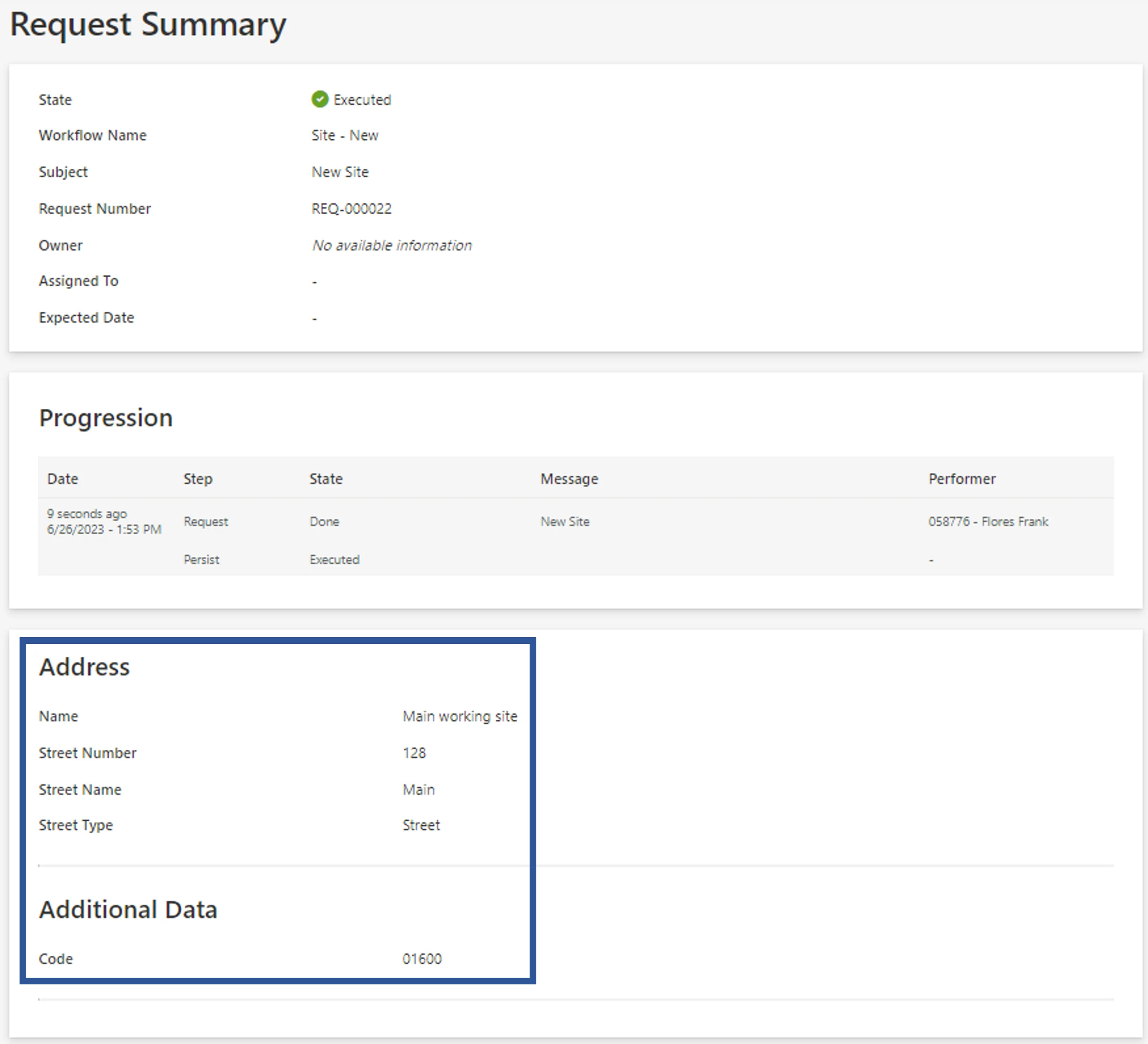 Summary Form Example - Site Creation