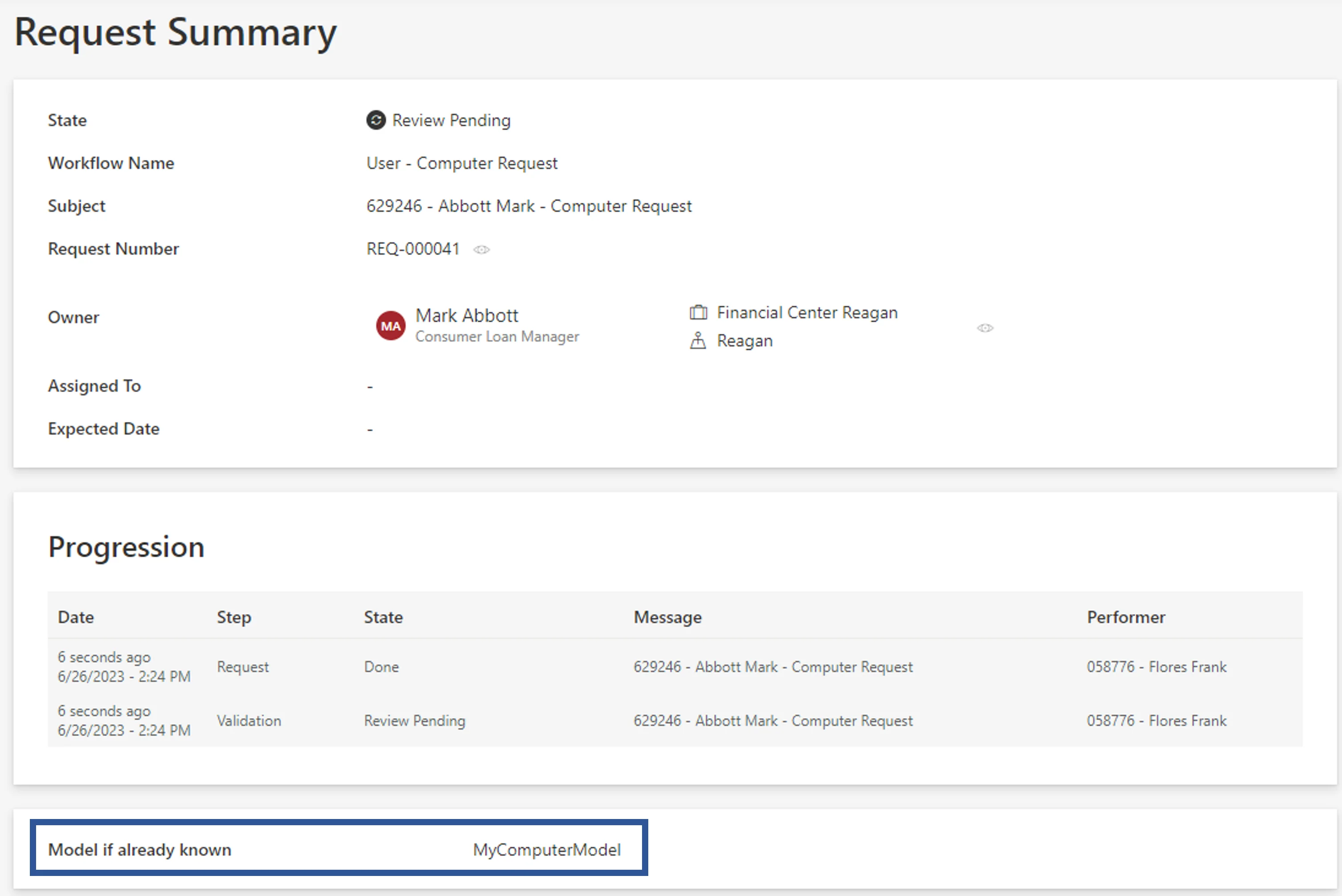 Summary Form Example - Computer Request