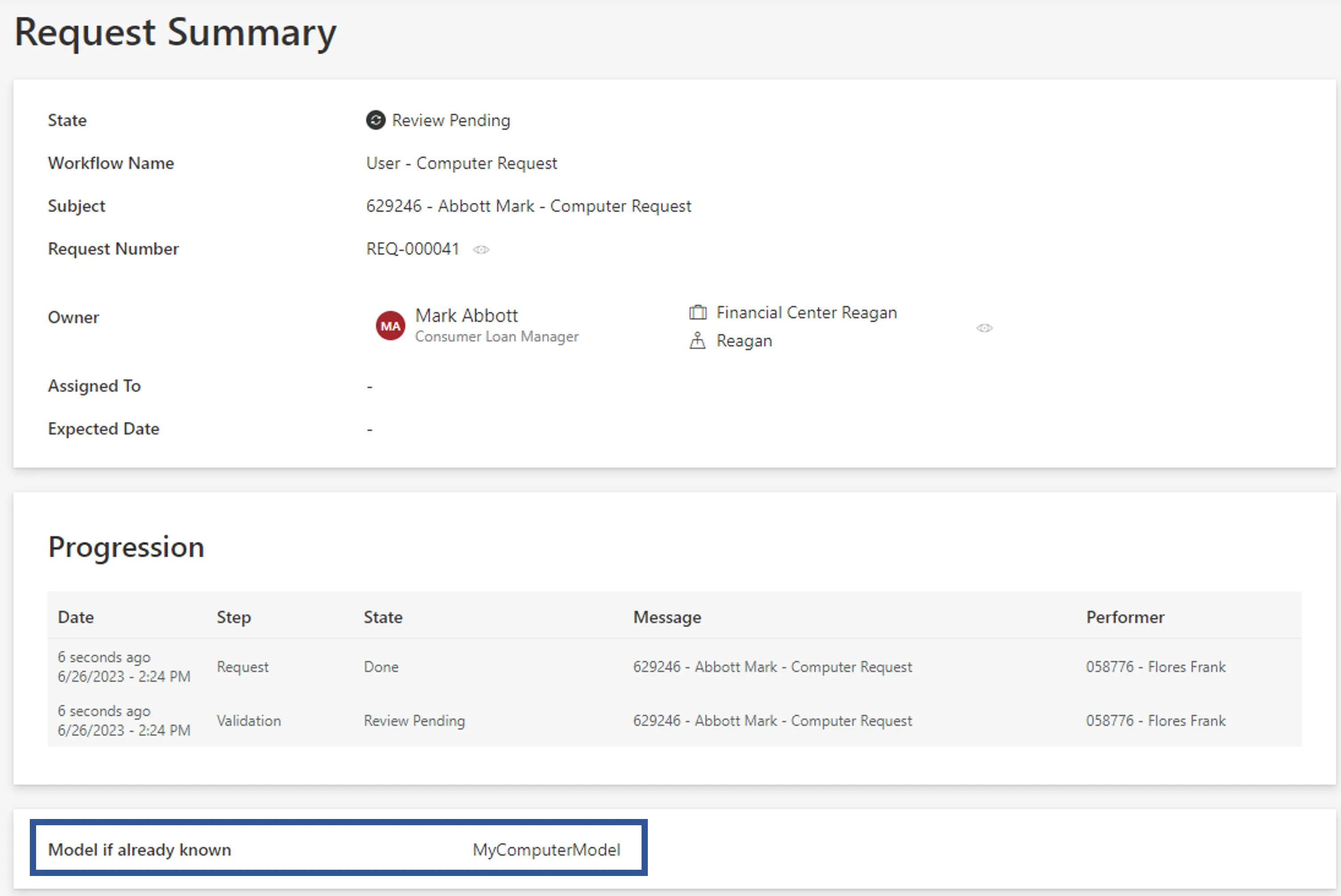 Summary Form Example - Computer Request