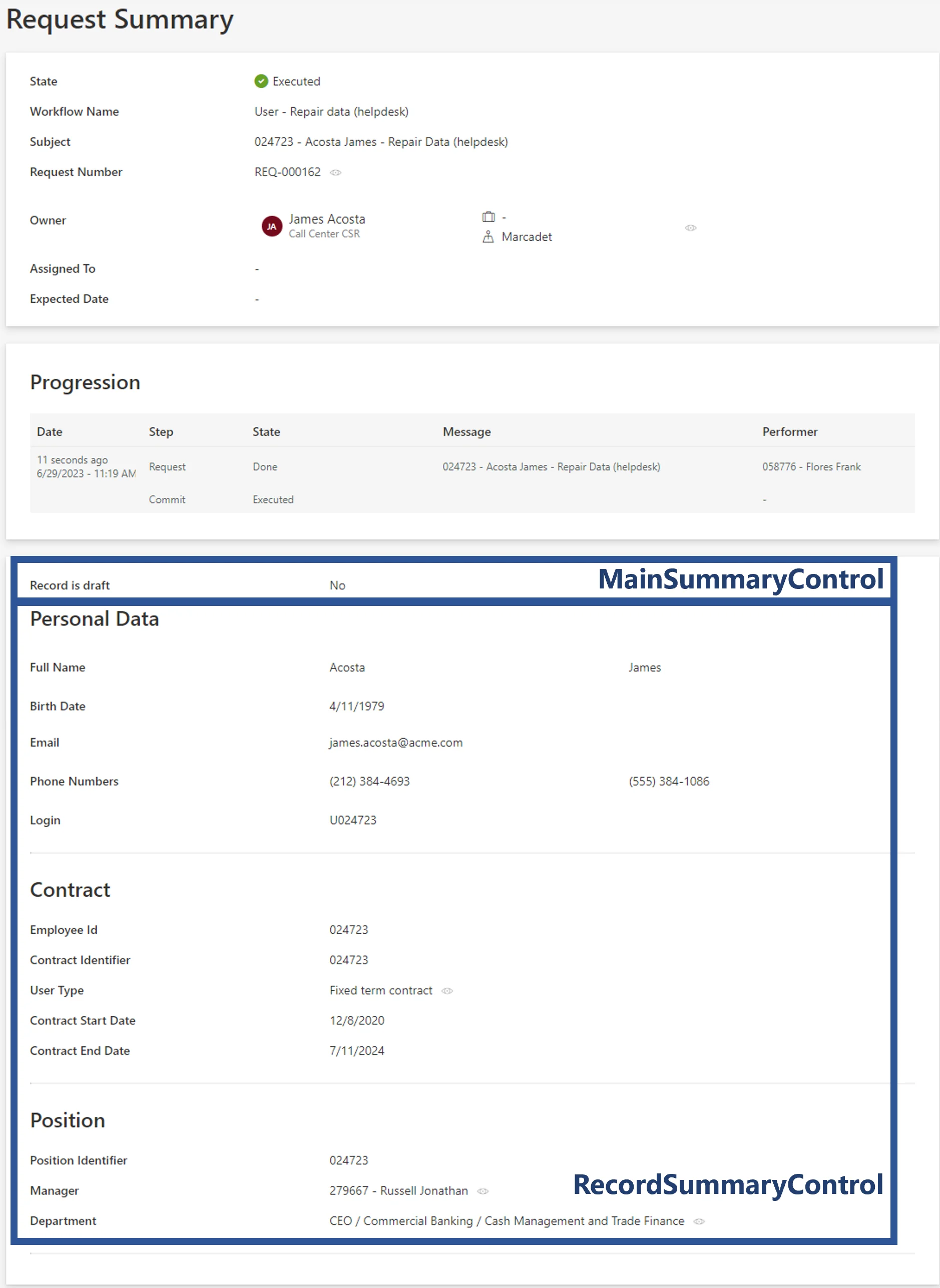 Summary Form Example - Update Data