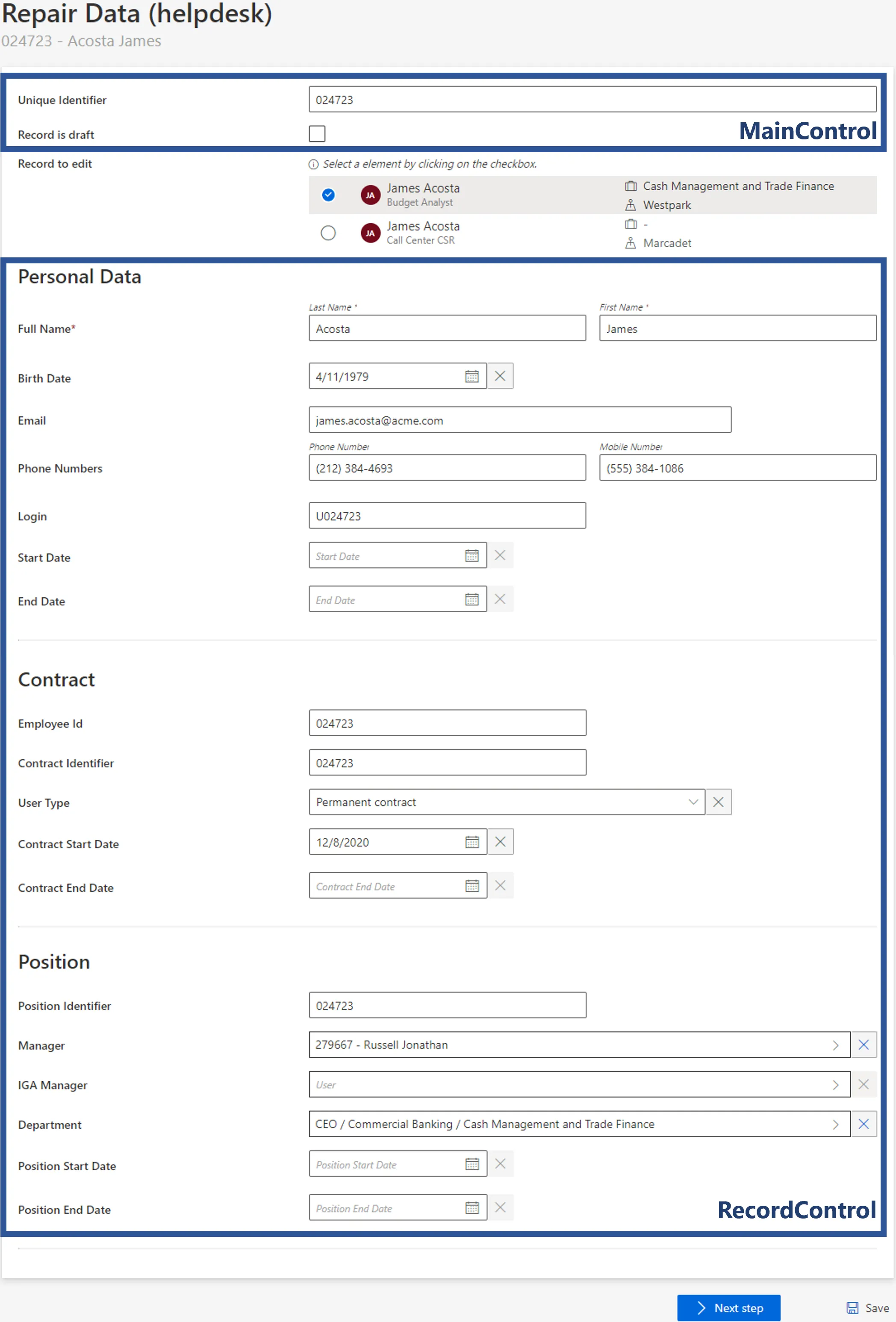 Form Example - Update Data