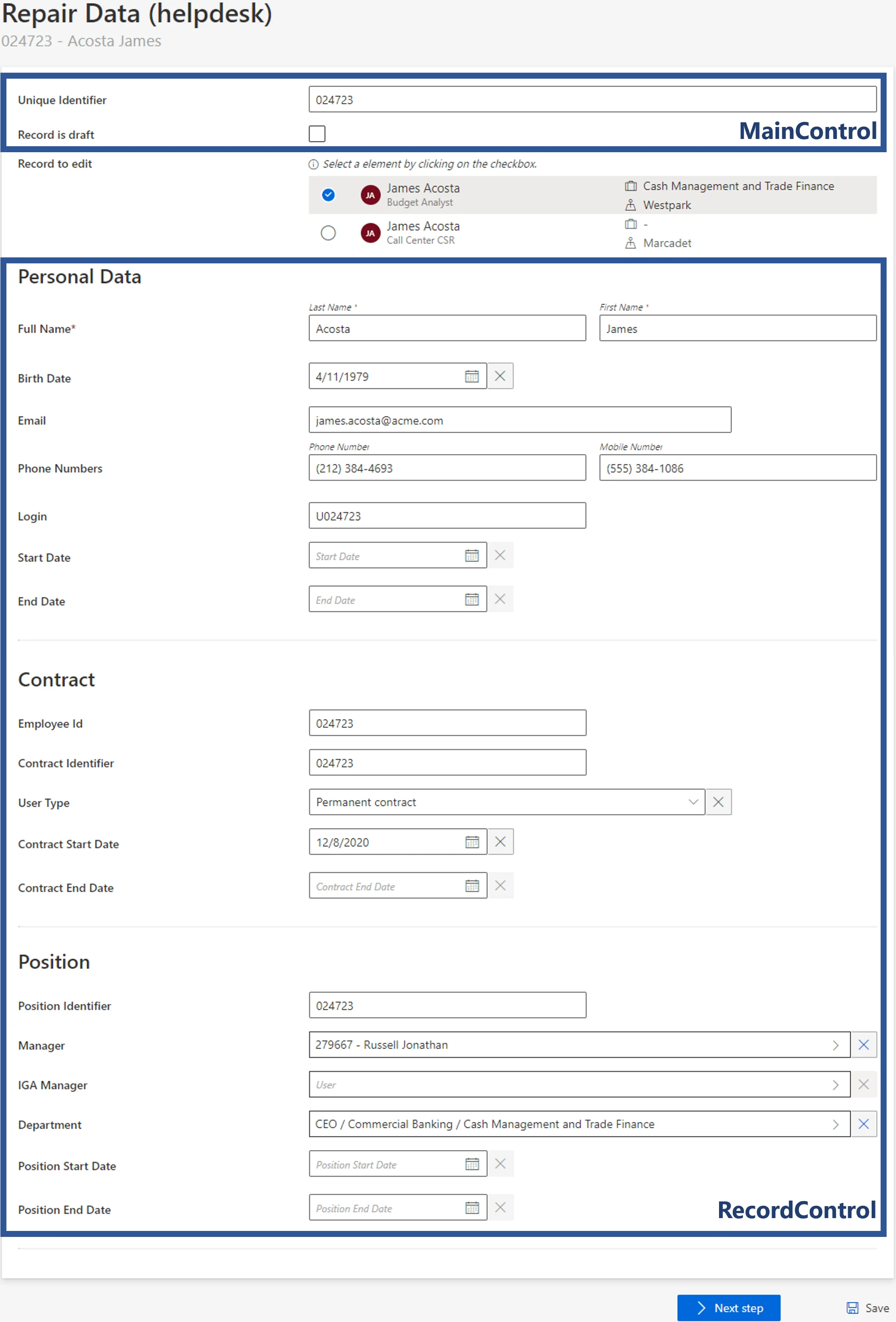 Form Example - Update Data