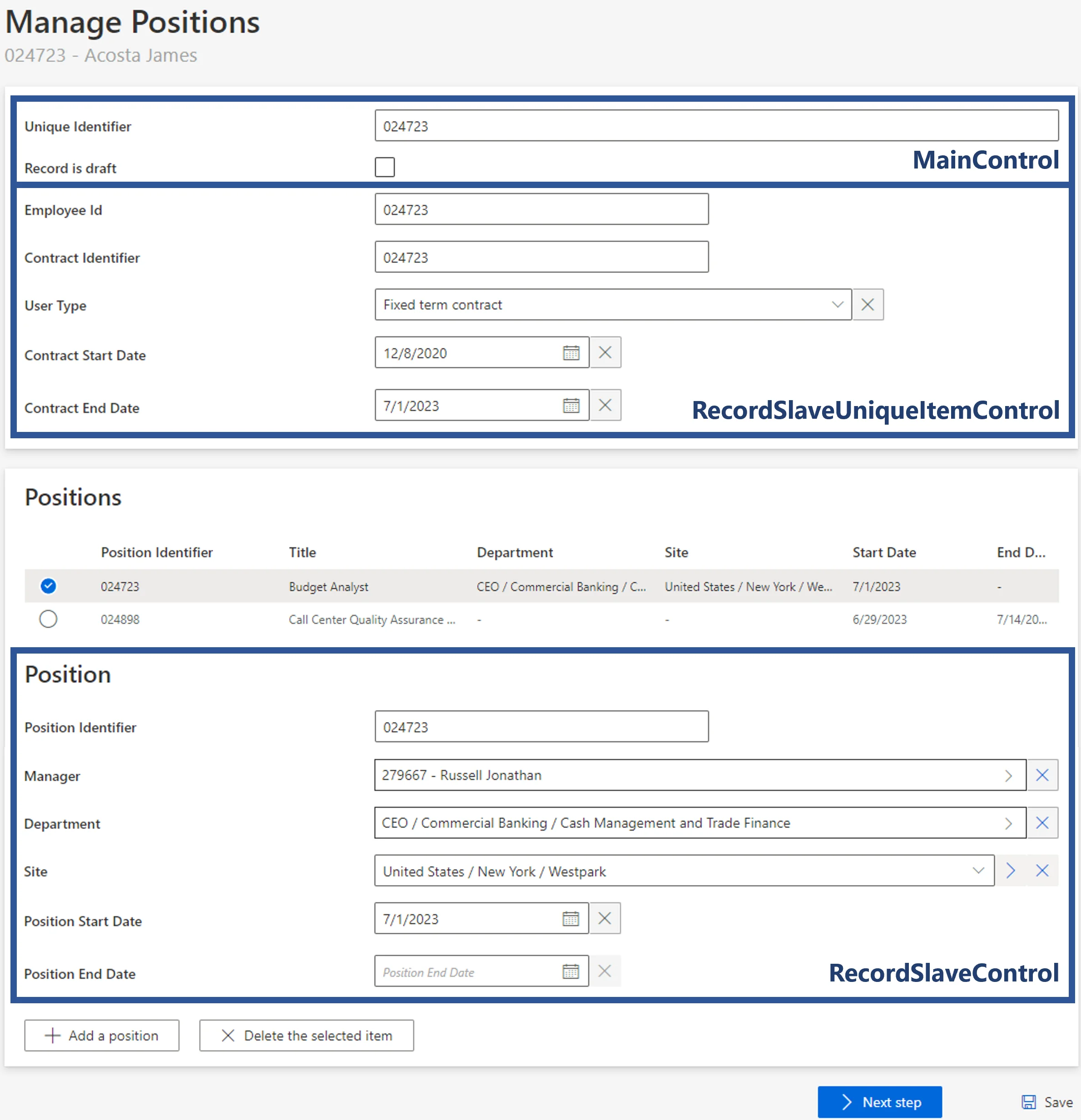 Form Example - Manage a User&#39;s Positions