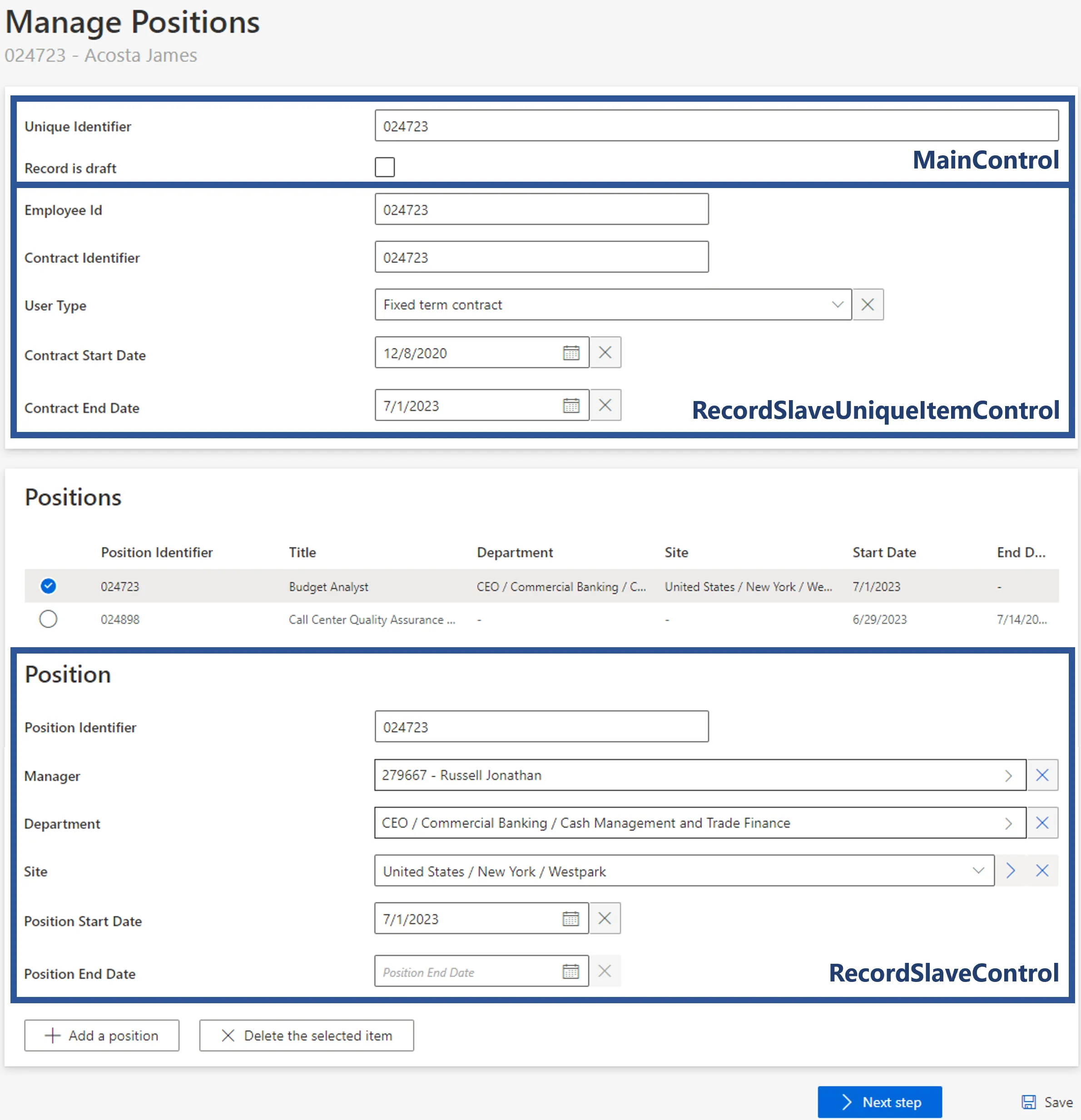 Form Example - Manage a User&#39;s Positions
