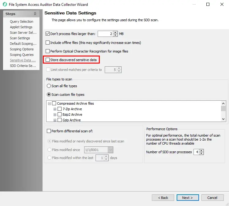 Disabling SDD match storage in SEEK System Scan configuration
