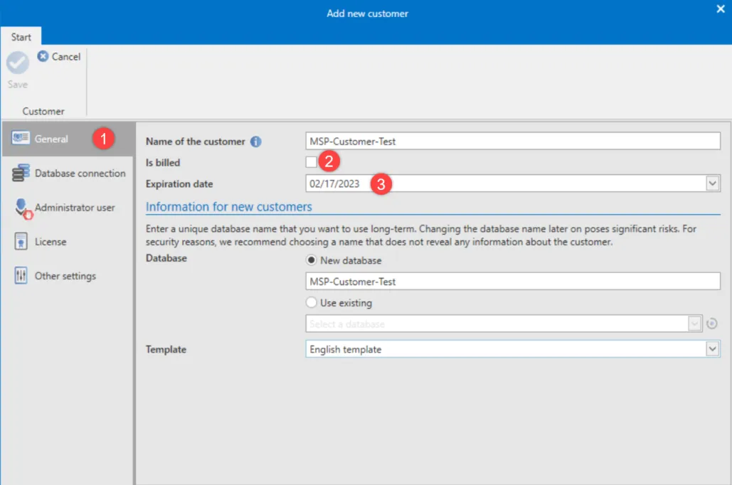 General settings new customer