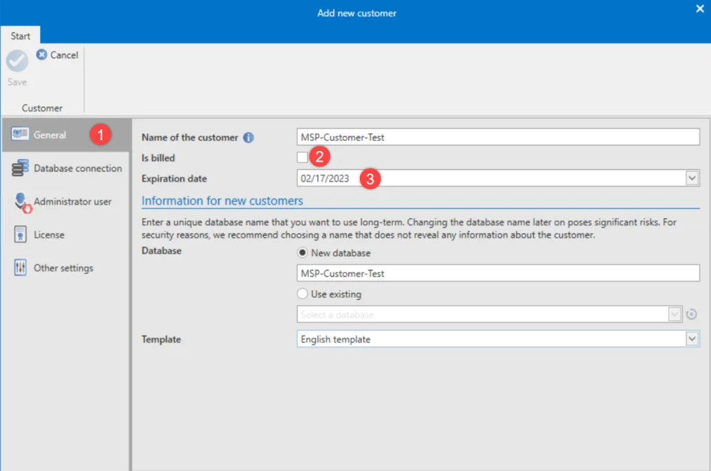 General settings new customer