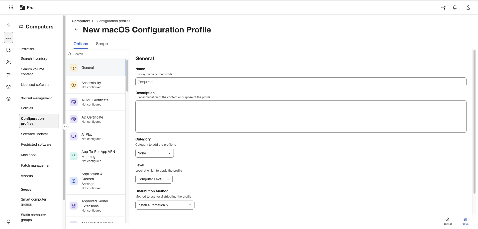Completing information on the general section