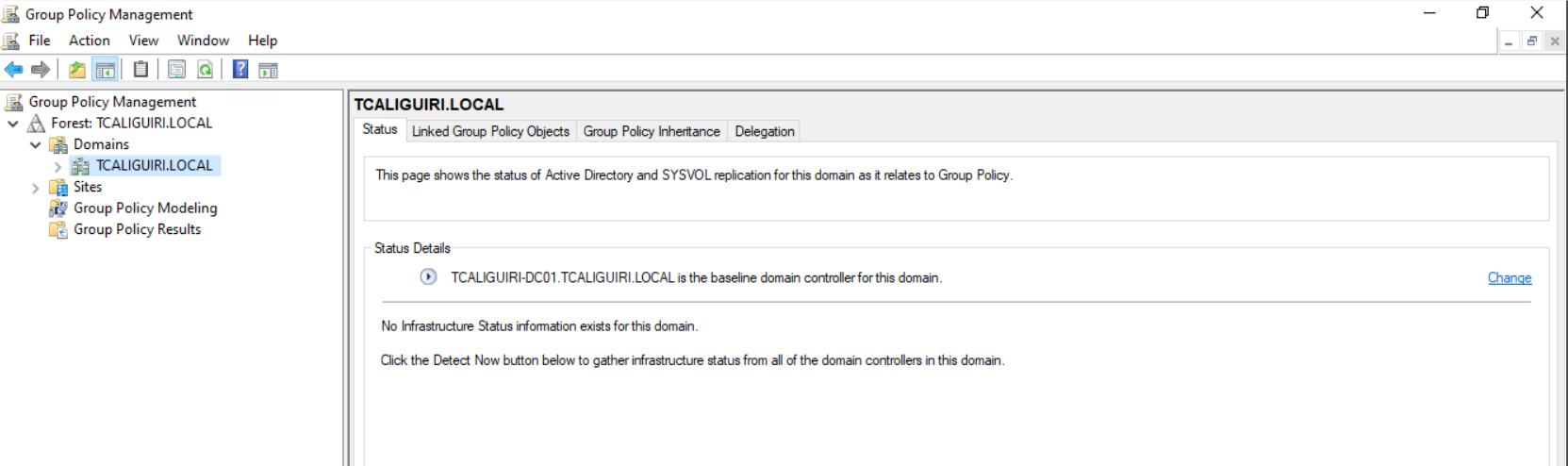 GPMC console with domain selected