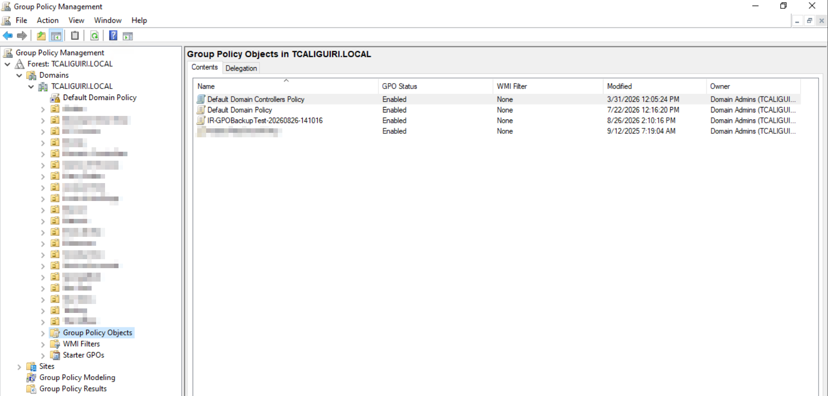 Group Policy Objects list