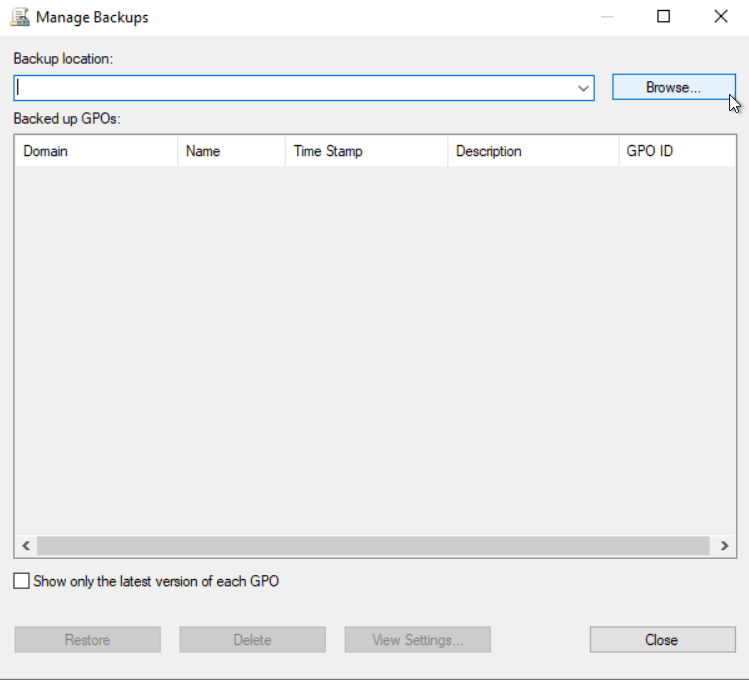 Manage Backups dialog