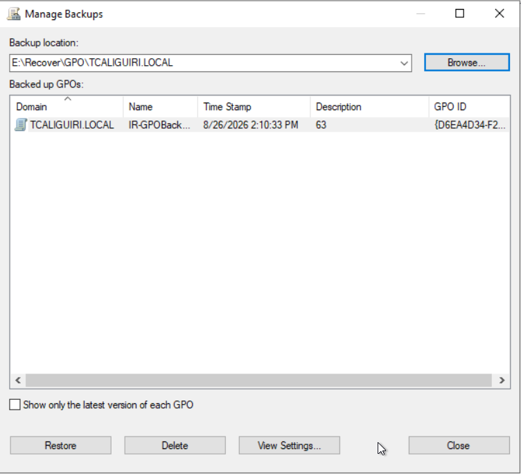 Populated backup list