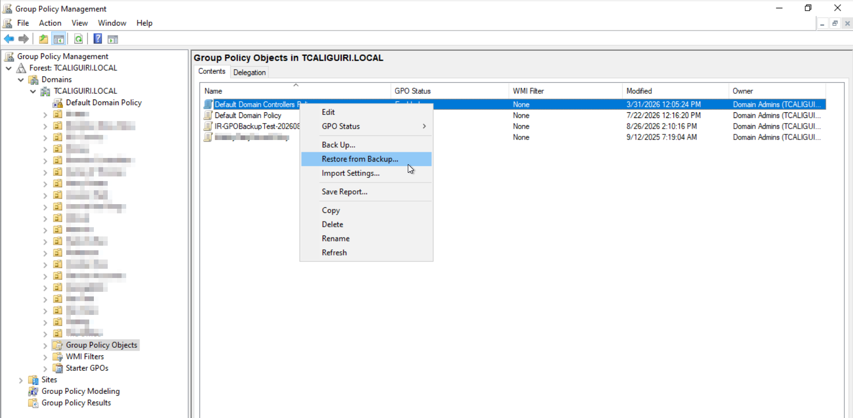 Restore from Backup context menu