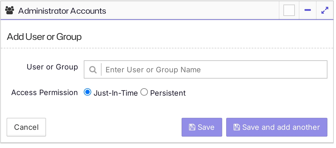 The Add User or Group form for a Windows system