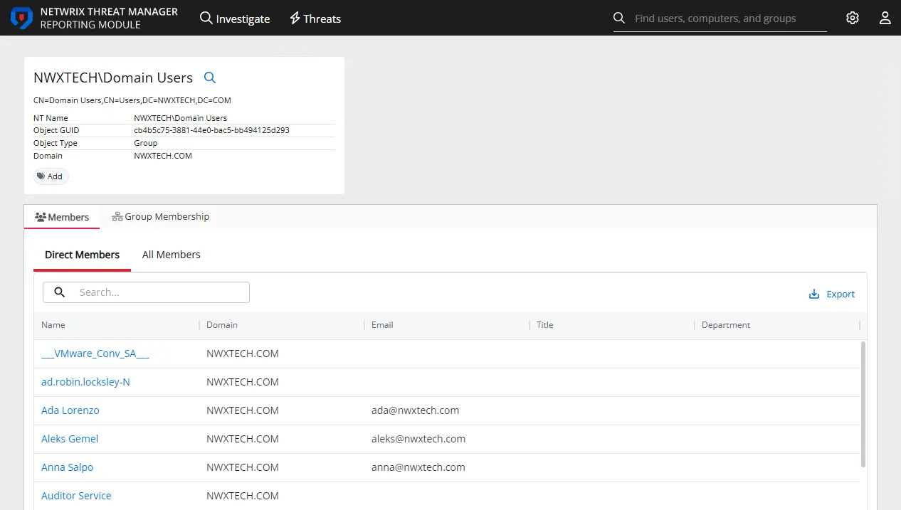 Active Directory Action Module Wizard Group Details page