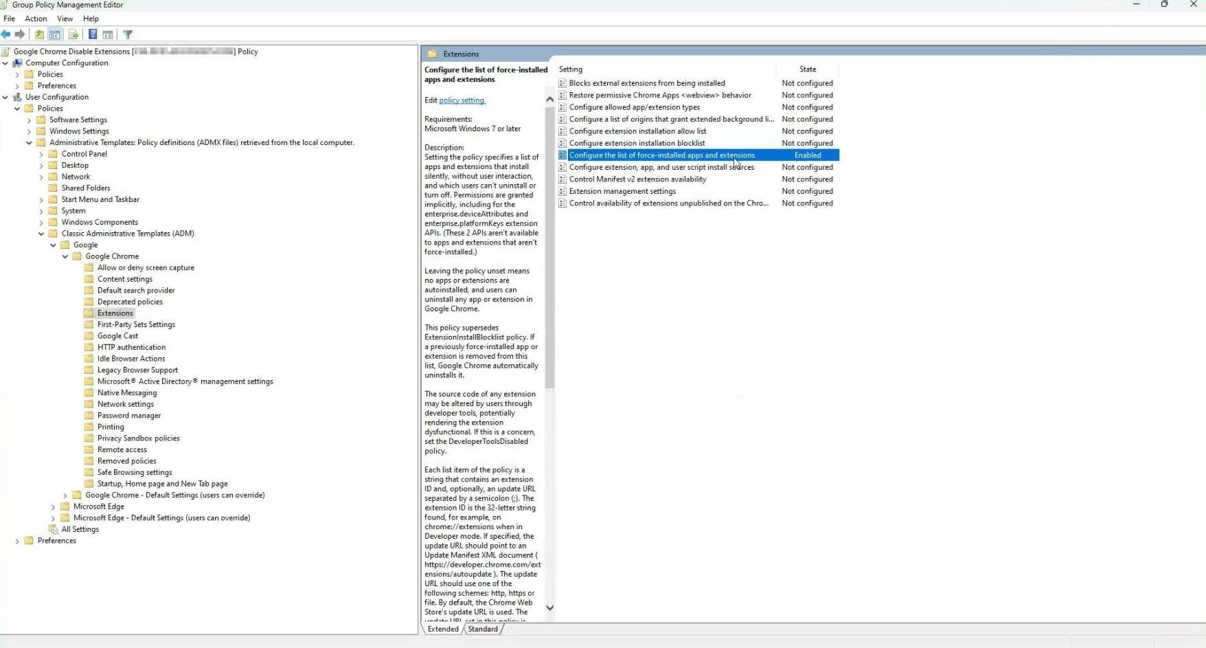 Conﬁguring GPO for Browser Extensions