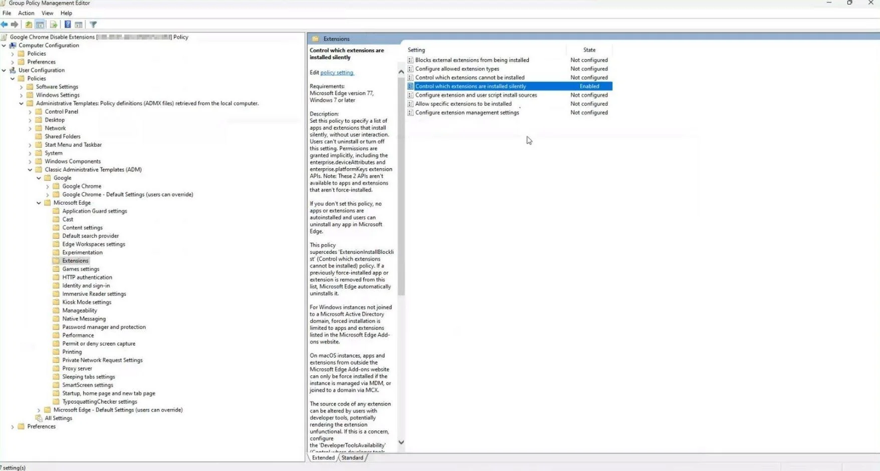 Conﬁguring GPO for Browser Extensions