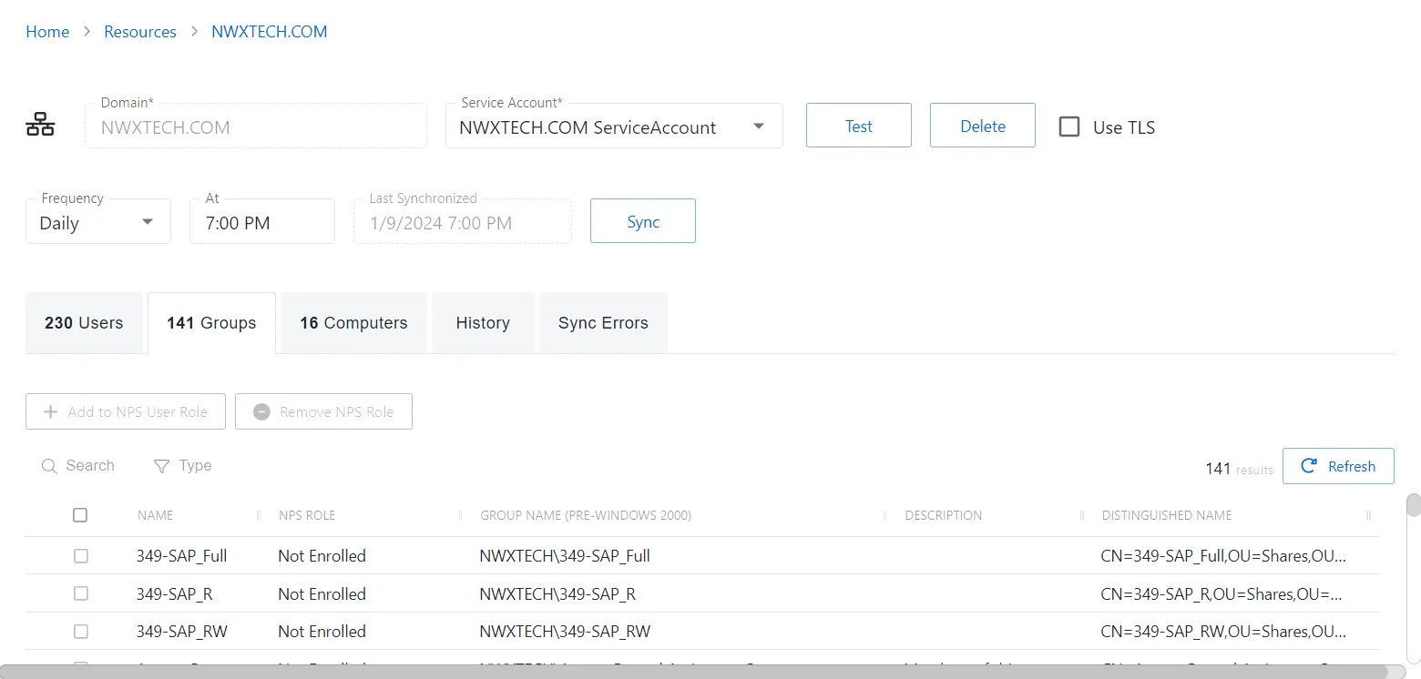 Domain Resource Groups Tab