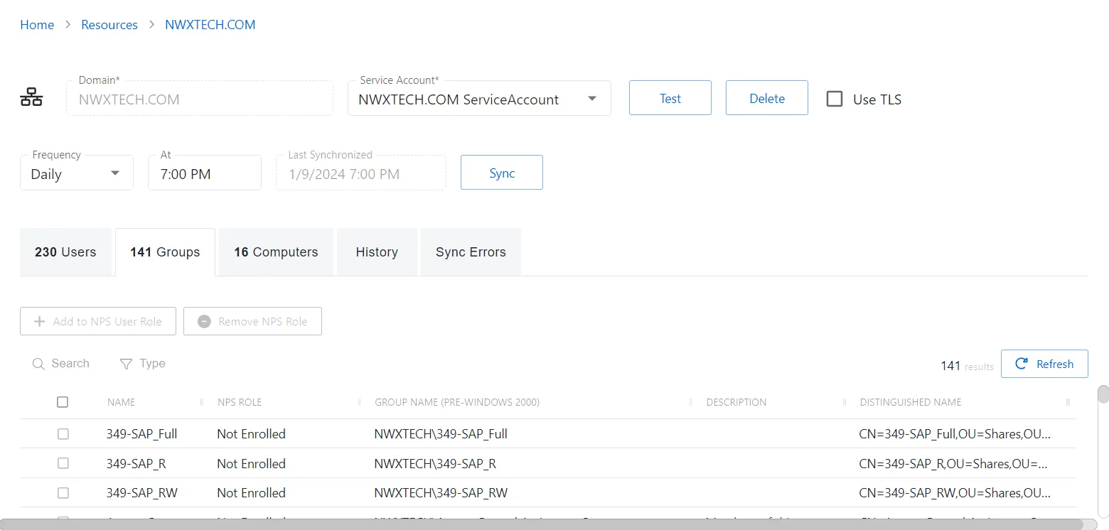 Domain Resource Groups Tab