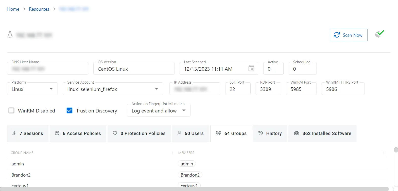 Group Tab for Host Resource
