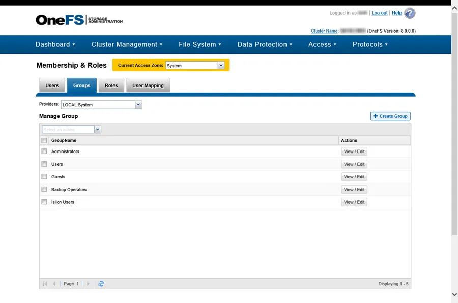 Groups tab