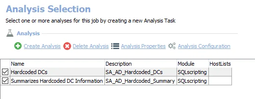 Analysis Tasks for the AD_HardcodedDCs Job