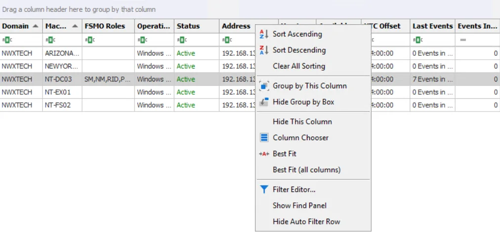 Displays the data grid right-click menu. 