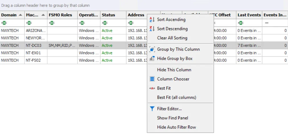 Displays the data grid right-click menu. 