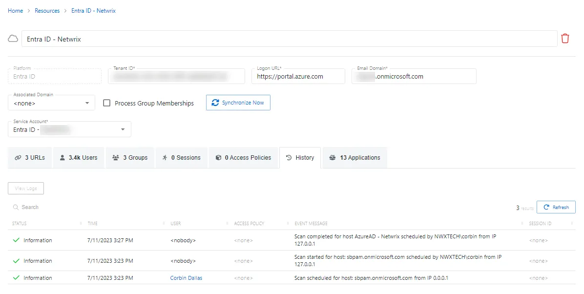 History Tab Entra ID