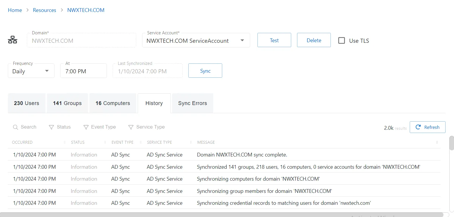 History Tab for Domain Resource