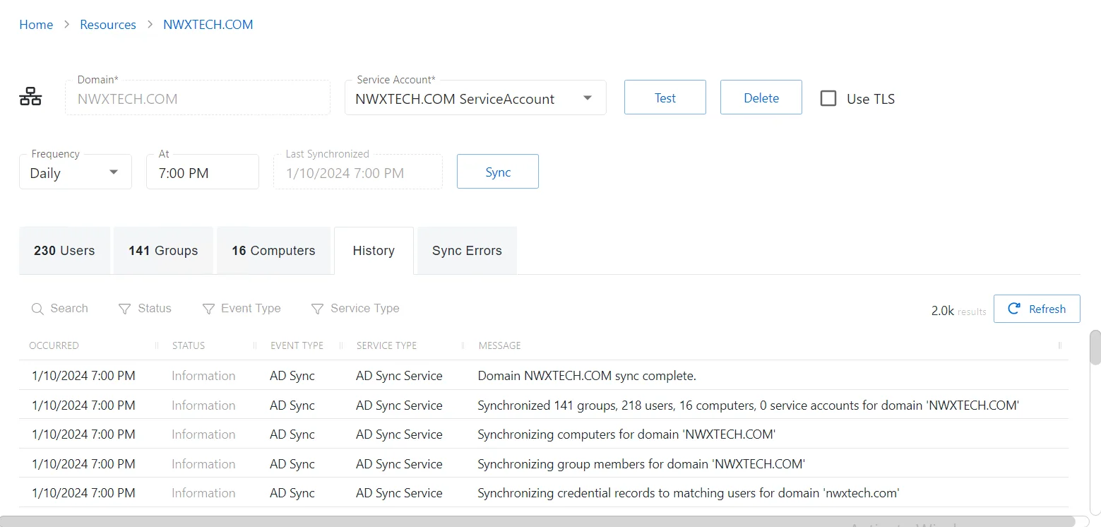 History Tab for Domain Resource