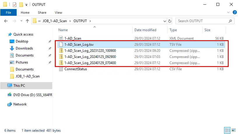 Job Logs in the job&#39;s Output folder in File Explorer