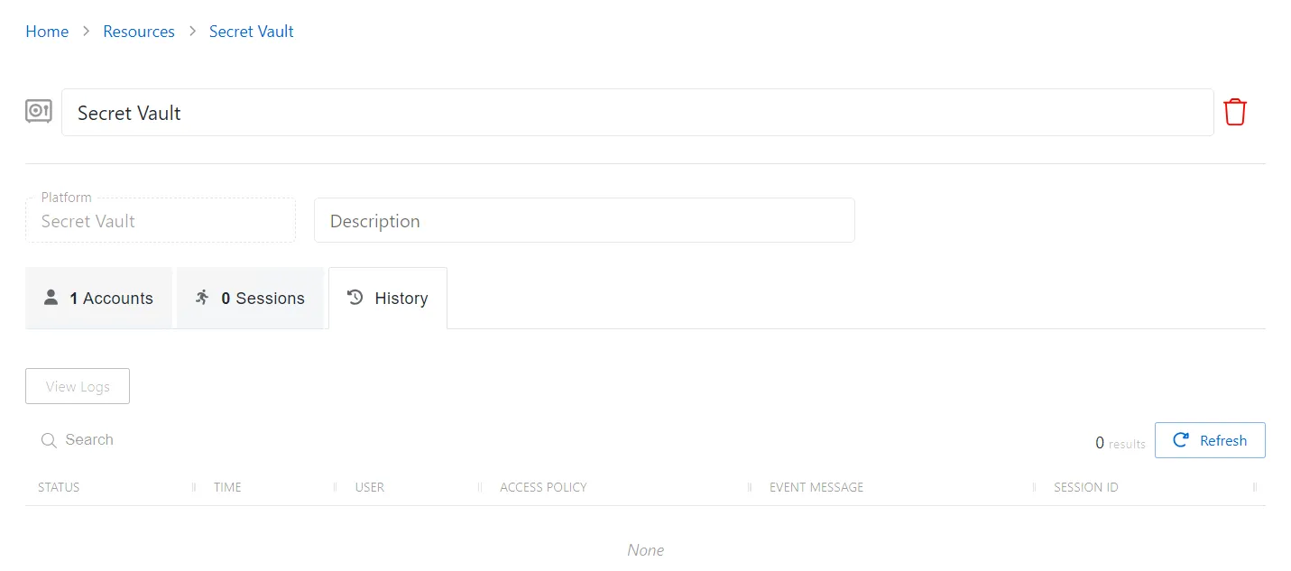 History Tab for Secret Vault Recource