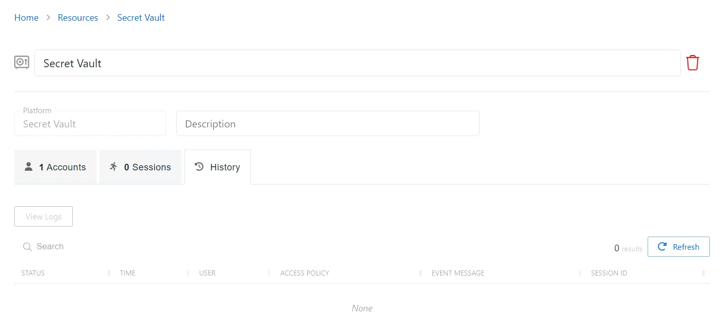 History Tab for Secret Vault Recource
