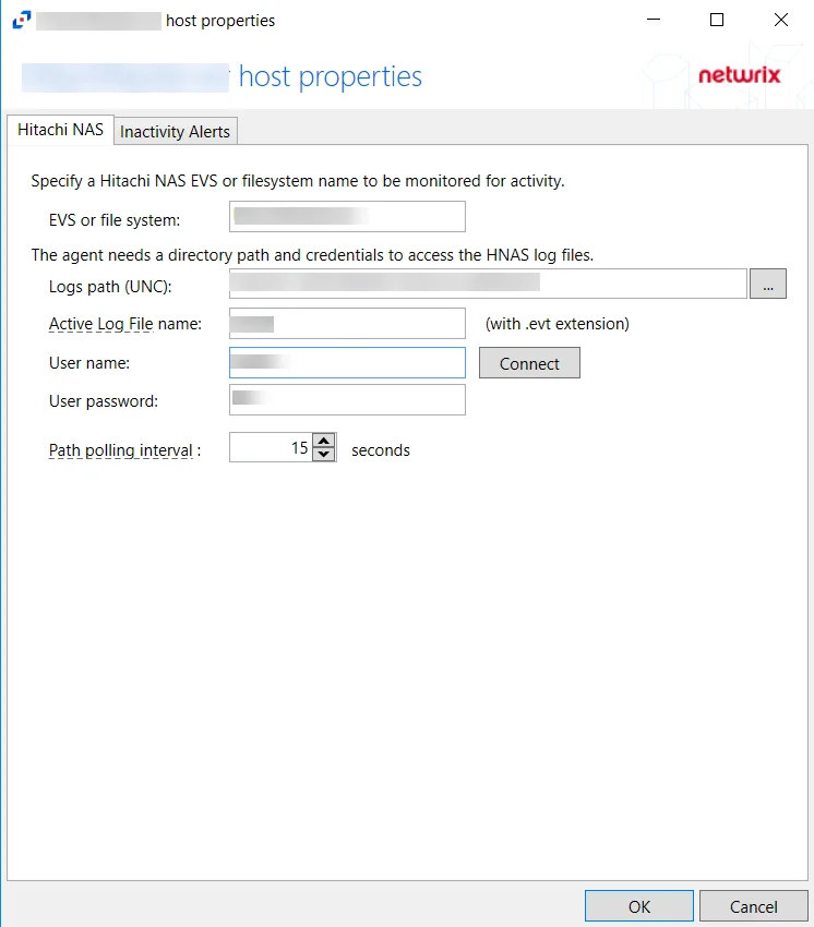 Host Properties - Hitachi Tab
