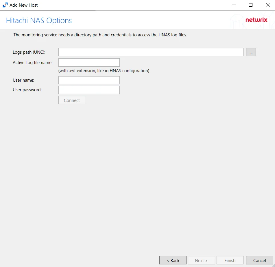Hitachi NAS Options page