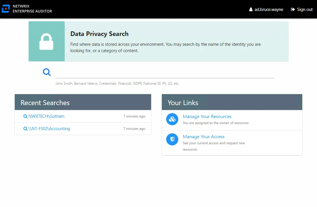 Home page for Data Privacy role