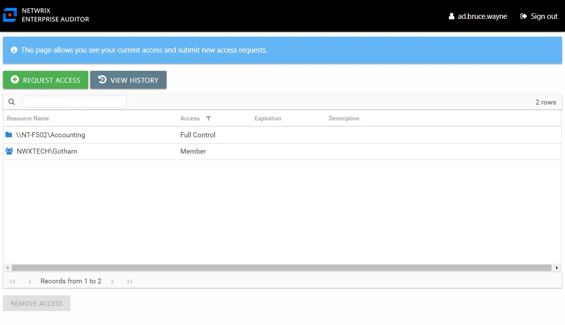Home page for user with no User Role or Resource Ownership